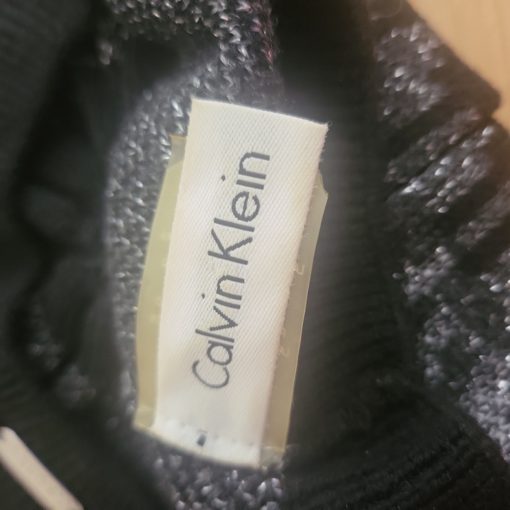Calvin Klein Black & Silver Metallic Lightweight Knit Acrylic Blend Tam Beret OS - Picture 5 of 7